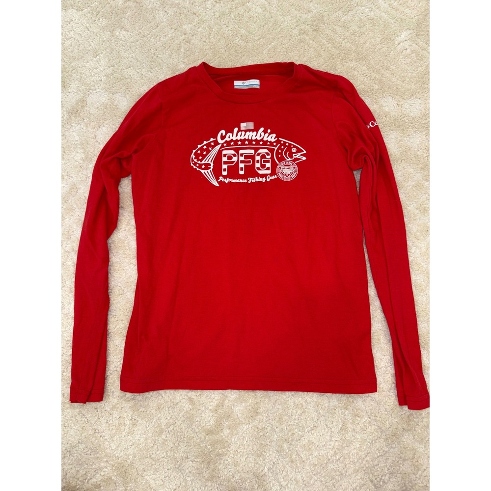 Columbia PFG Performance Fishing Gear Red Long Sleeve Shirt Youth Large 14/16